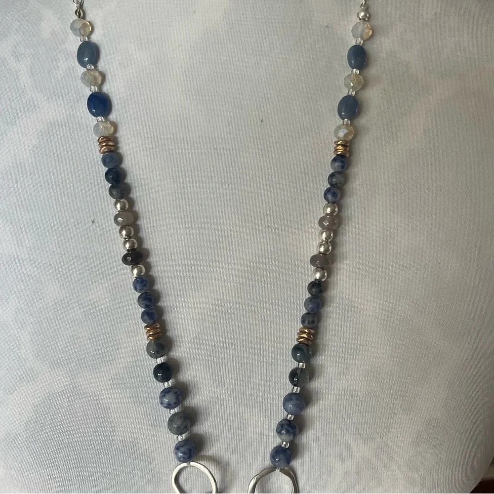 Statement Gemstone Beaded Necklace with Sodalite Pendant, Beads & Silver Rings